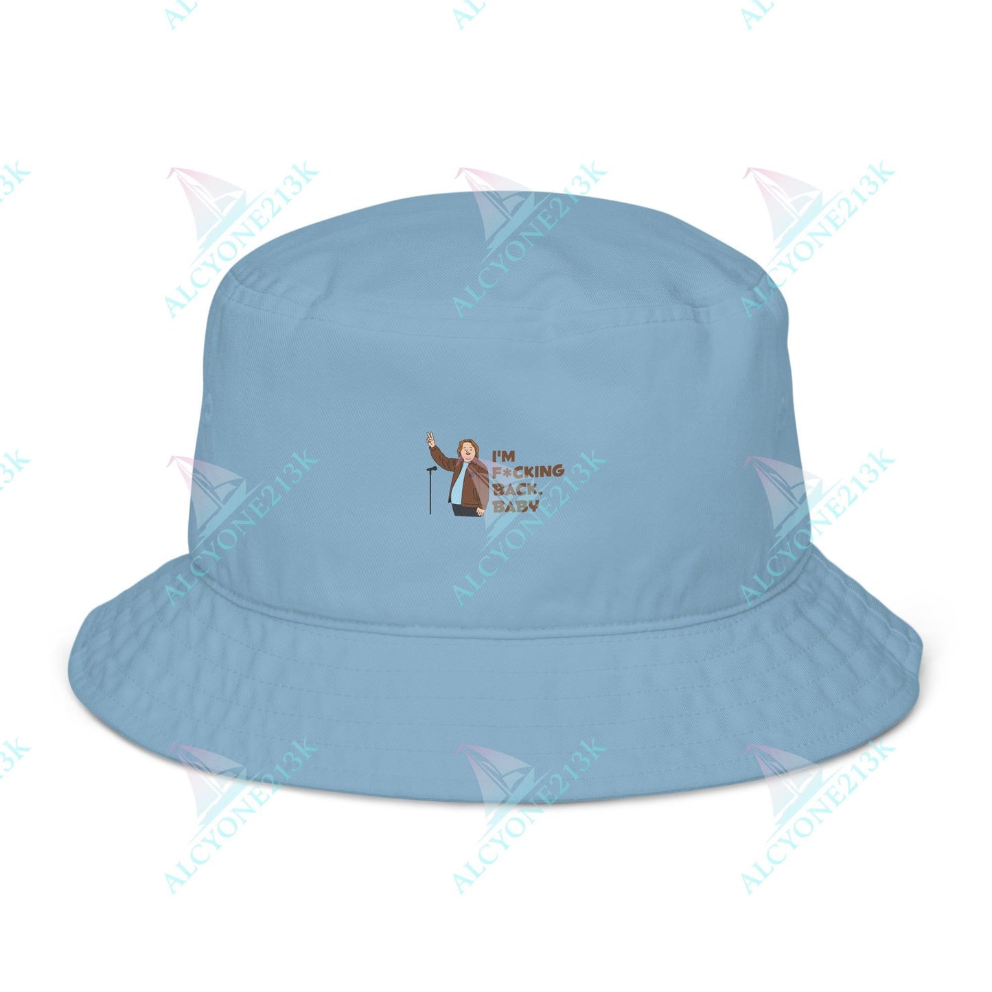 Alcyone213k Lewis Capaldi Organic bucket hat - I'm F*cking Back Slate Blue