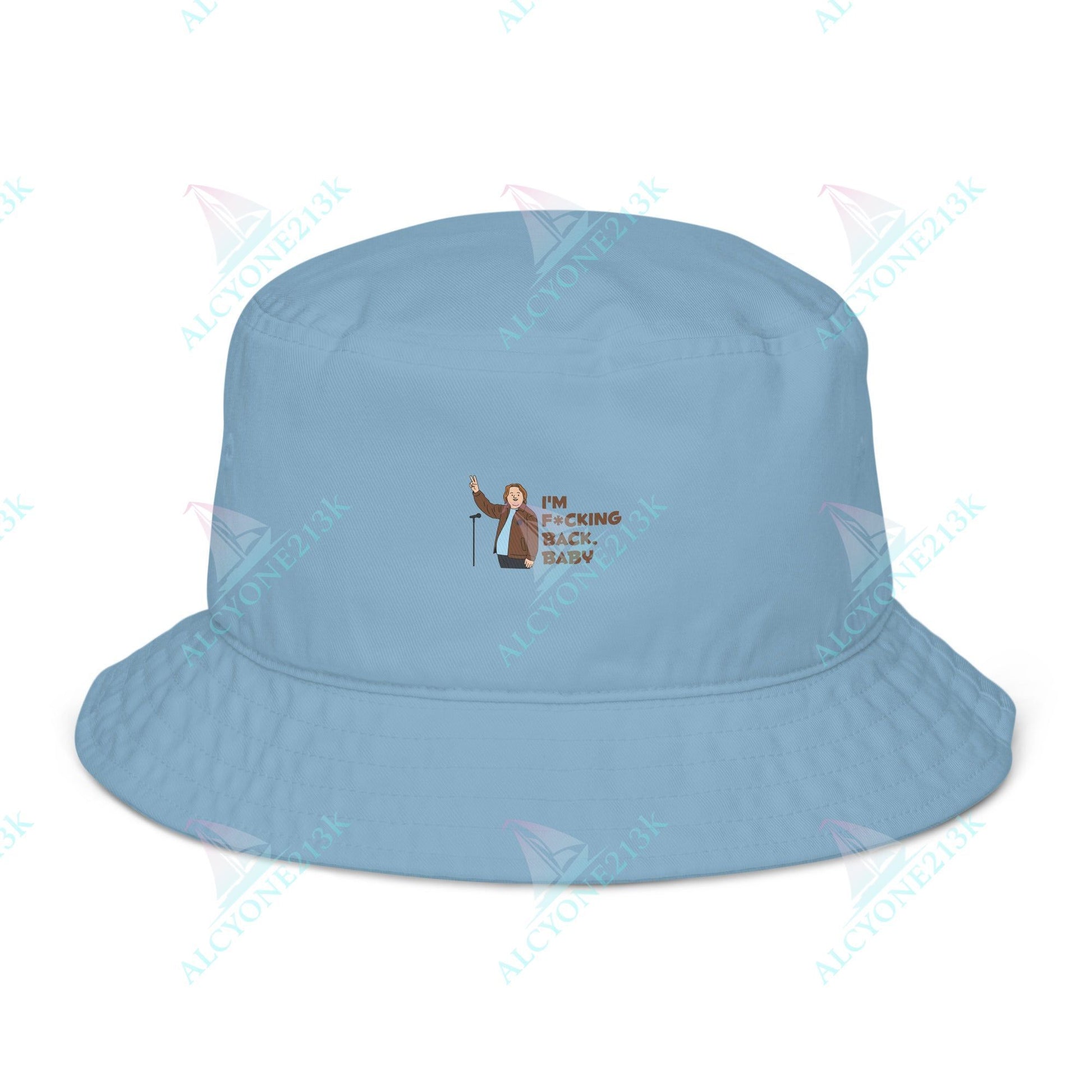 Alcyone213k Lewis Capaldi Organic bucket hat - I'm F*cking Back Slate Blue