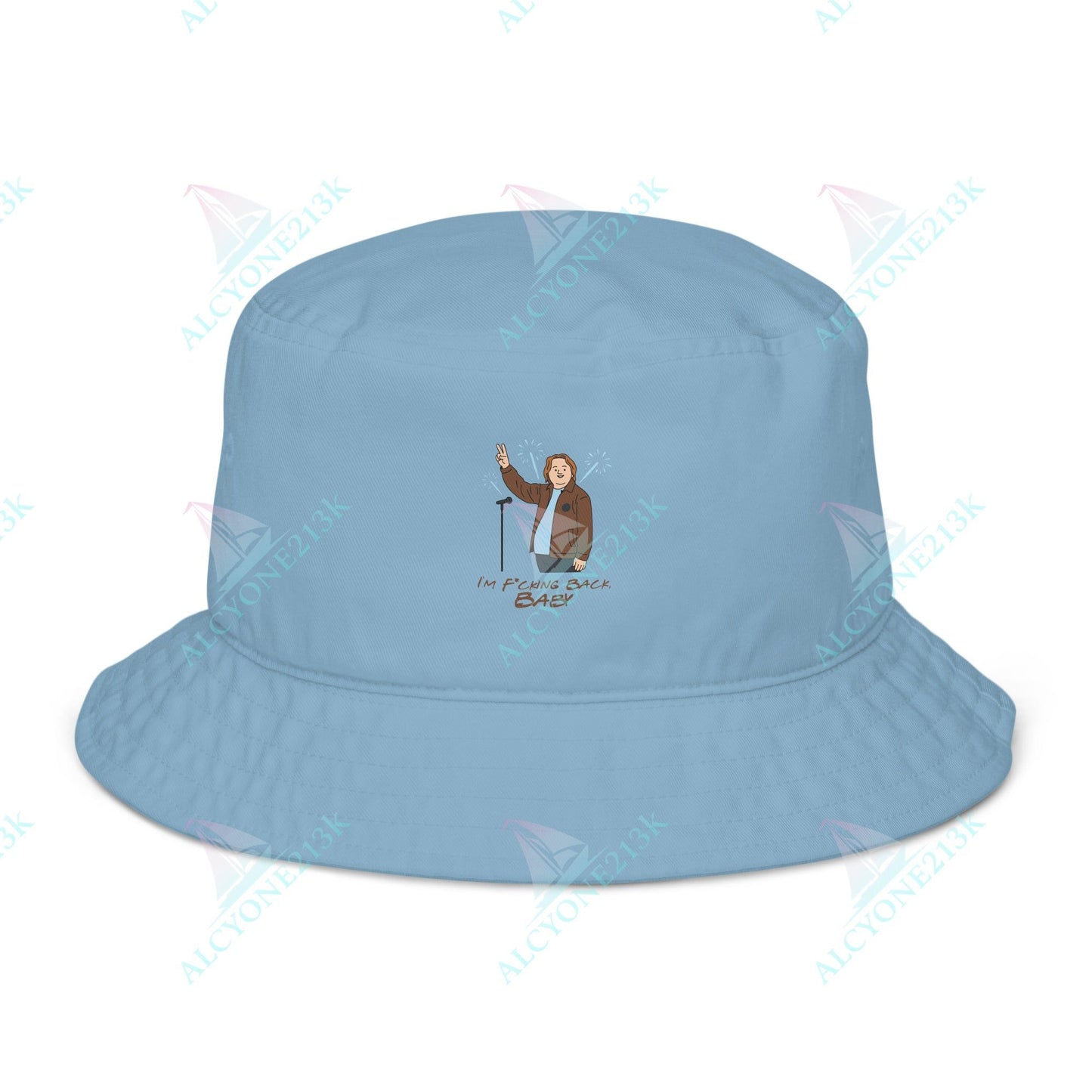 Alcyone213k Lewis Capaldi Organic bucket hat - I'm F*cking Back Slate Blue