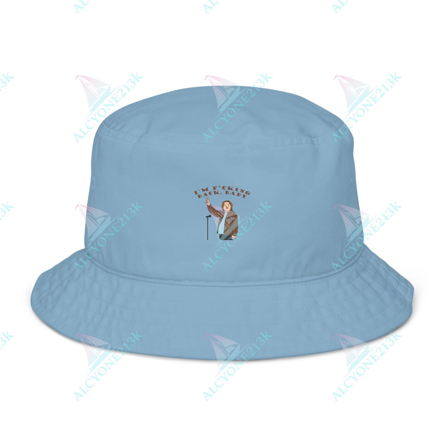Alcyone213k Lewis Capaldi Organic bucket hat - I'm F*cking Back Slate Blue