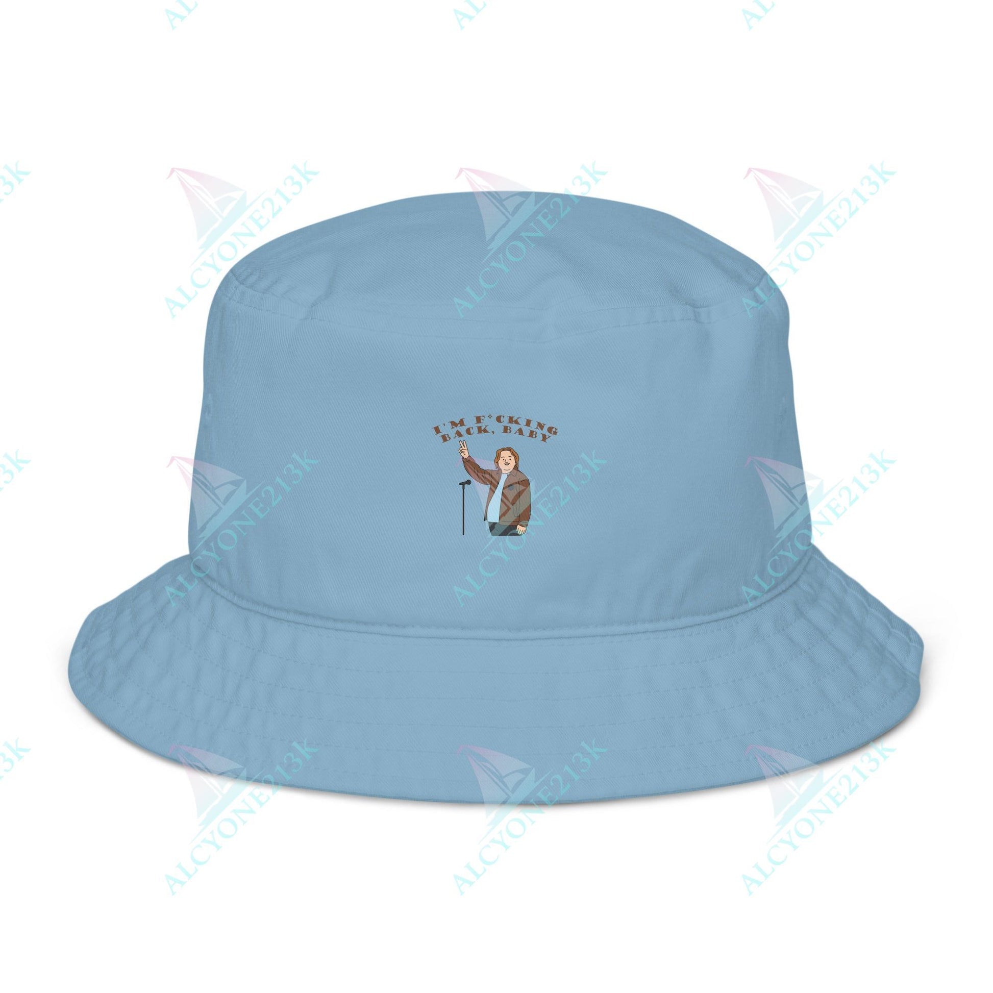 Alcyone213k Lewis Capaldi Organic bucket hat - I'm F*cking Back Slate Blue