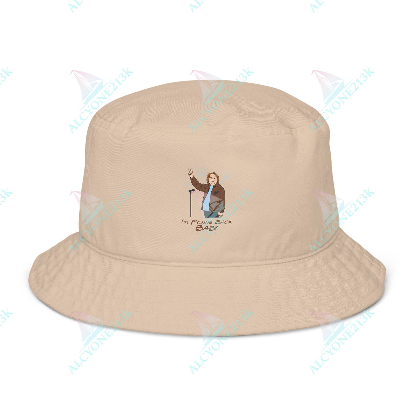 Alcyone213k Lewis Capaldi Organic bucket hat - I'm F*cking Back Stone