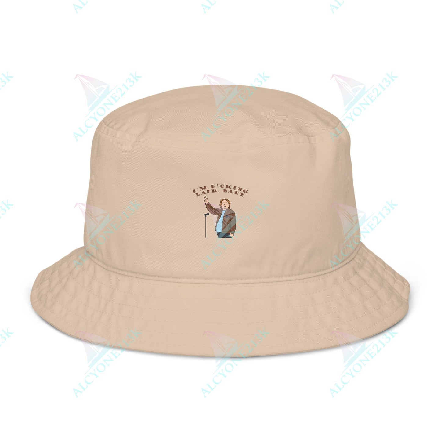 Alcyone213k Lewis Capaldi Organic bucket hat - I'm F*cking Back Stone