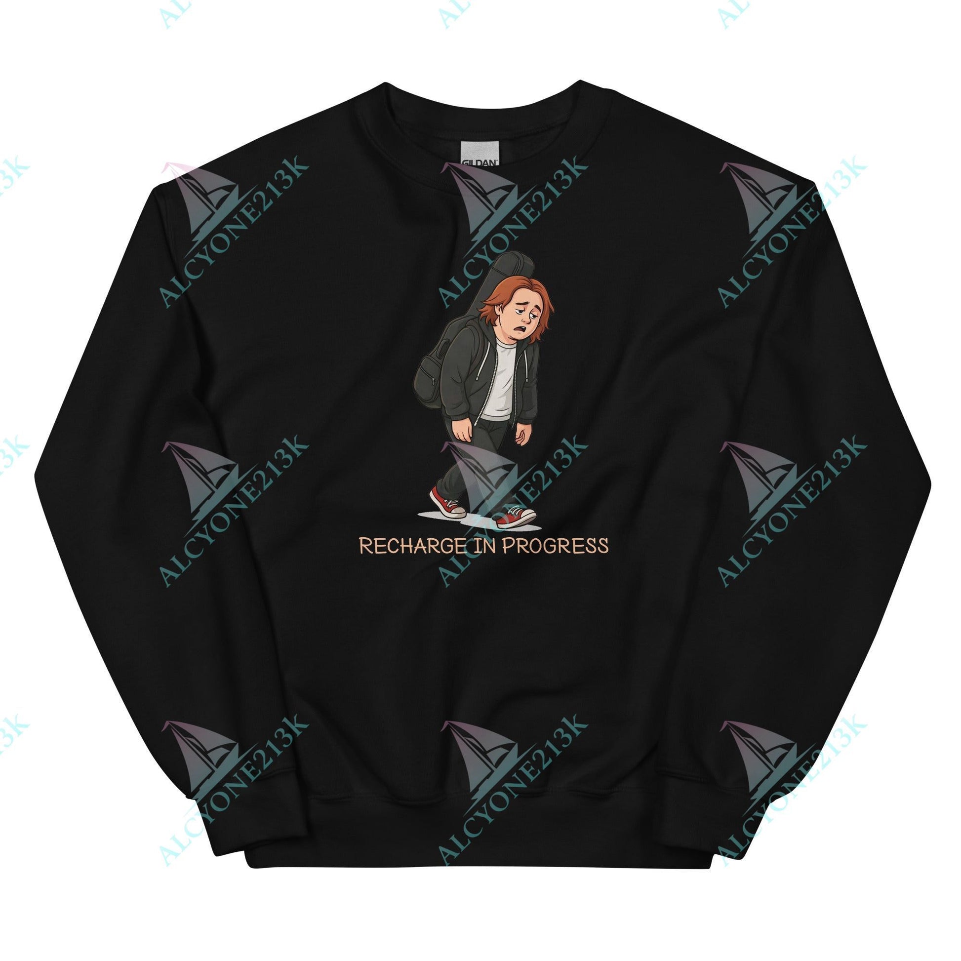 Alcyone213k Lewis Capaldi Unisex Sweatshirt - Recharge In Progress - Funny Quotes Black