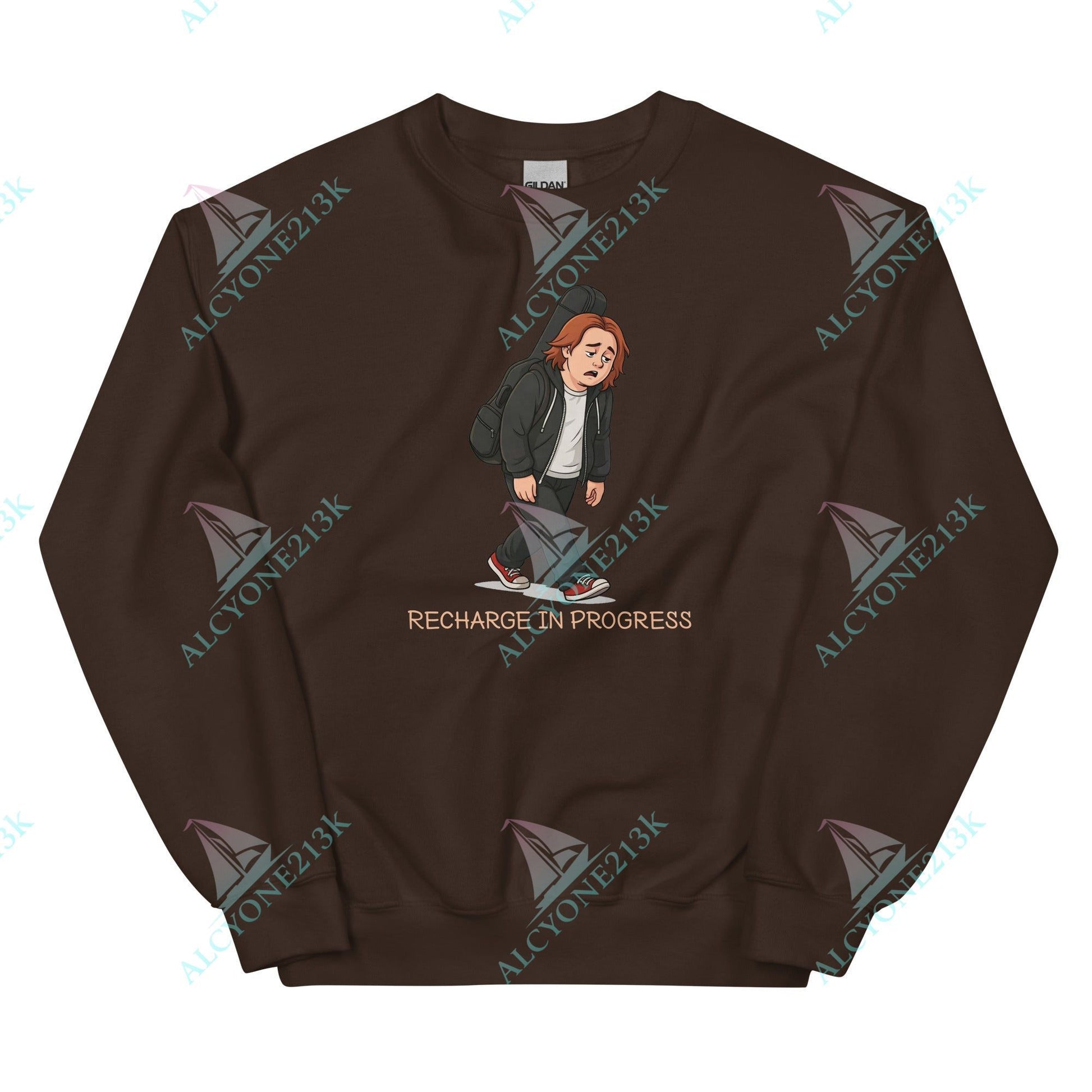 Alcyone213k Lewis Capaldi Unisex Sweatshirt - Recharge In Progress - Funny Quotes Dark Chocolate