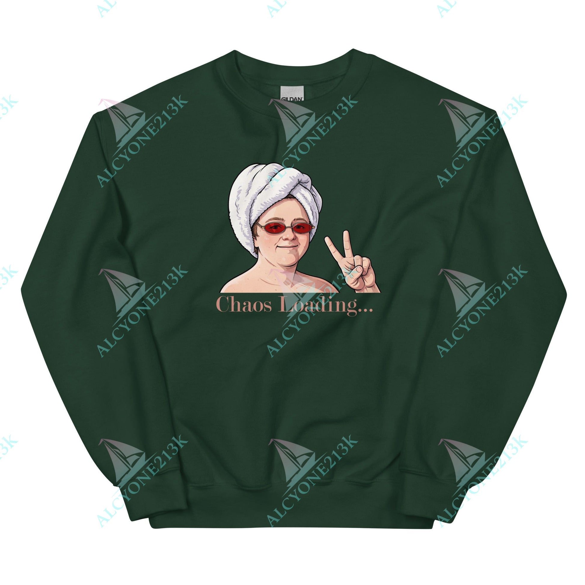 Alcyone213k Lewis Capaldi Unisex Sweatshirt - Chaos Loading - Funny Quotes Forest Green