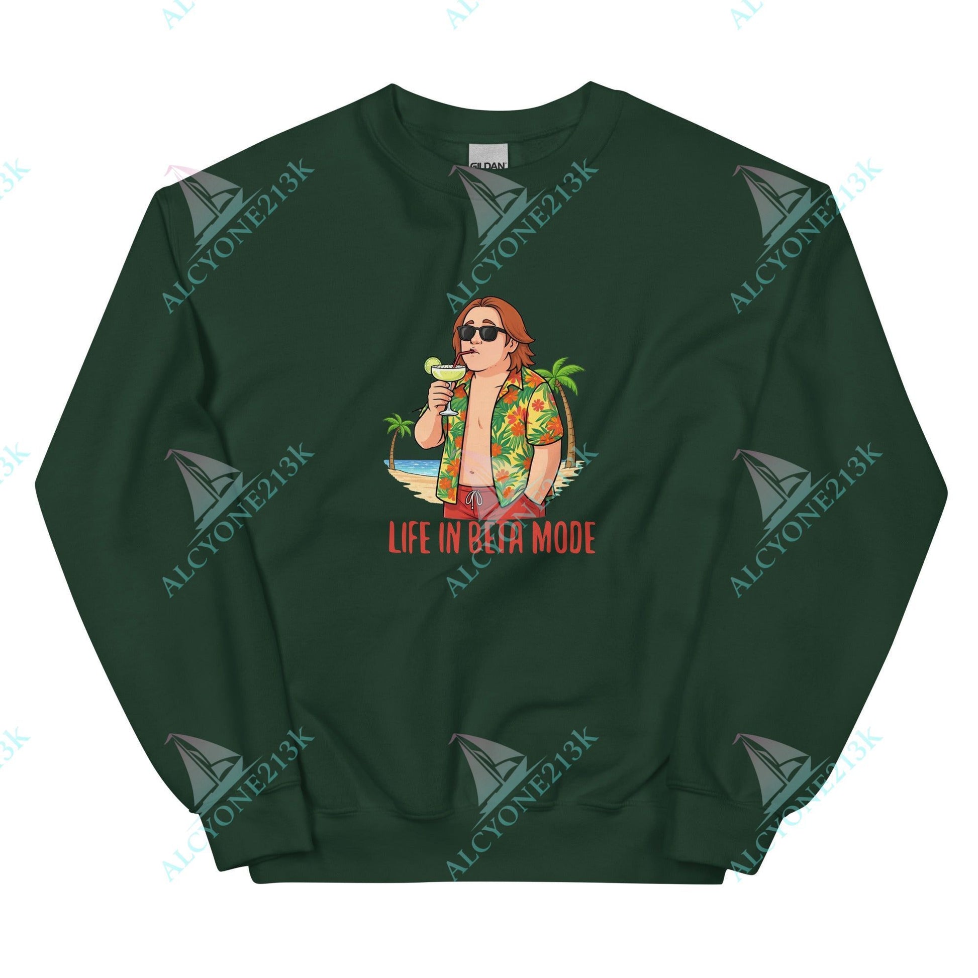 Alcyone213k Lewis Capaldi Unisex Sweatshirt - Life In Beta Mode - Funny Quotes Forest Green