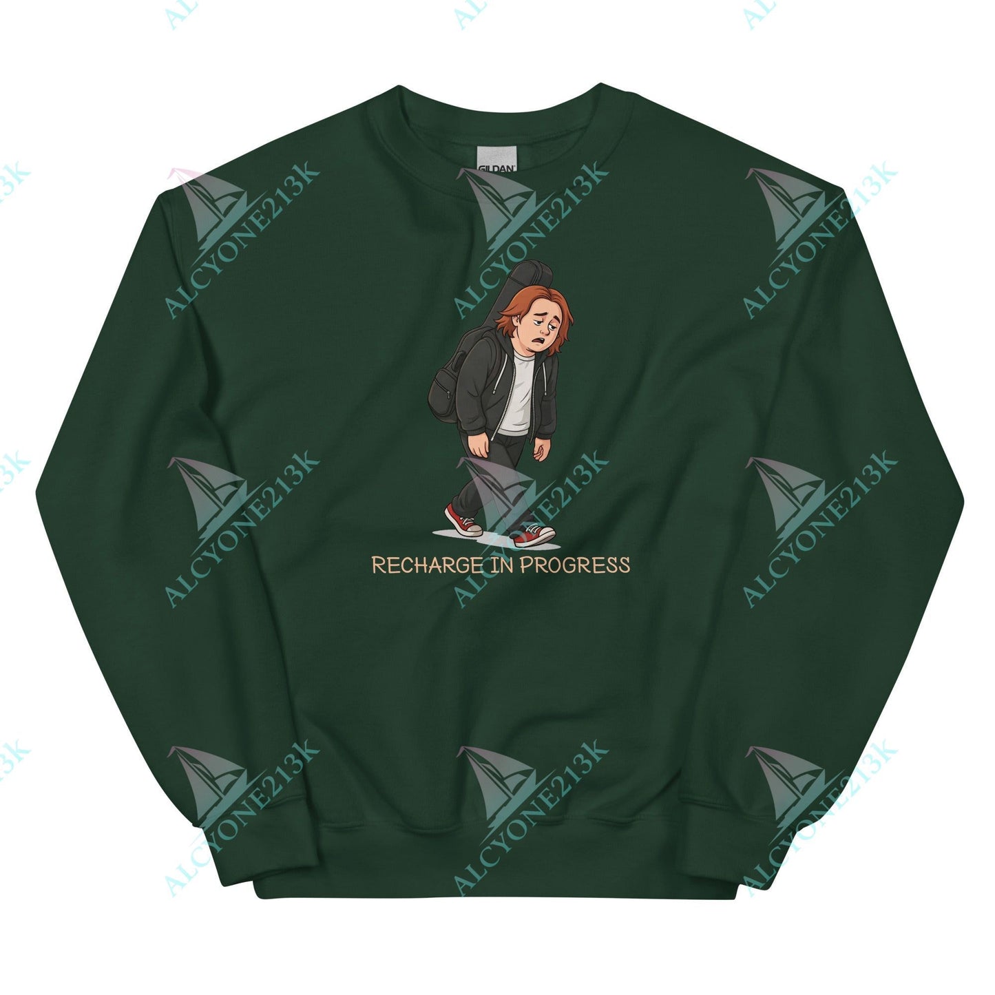 Alcyone213k Lewis Capaldi Unisex Sweatshirt - Recharge In Progress - Funny Quotes Forest Green