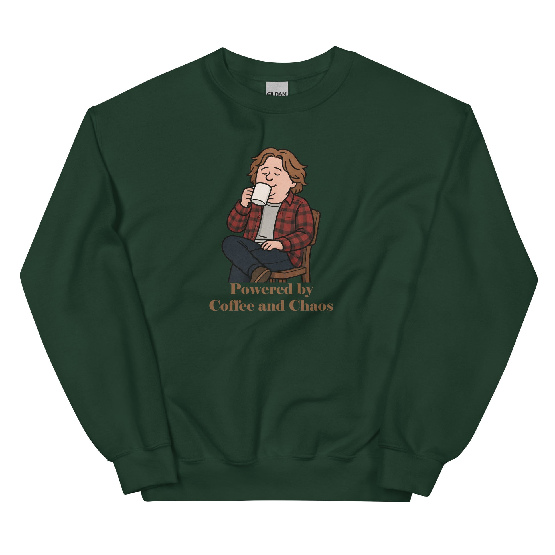 Alcyone213k Lewis Capaldi Unisex Sweatshirt - Powered By Coffee And Chaos - Funny Quotes Forest Green