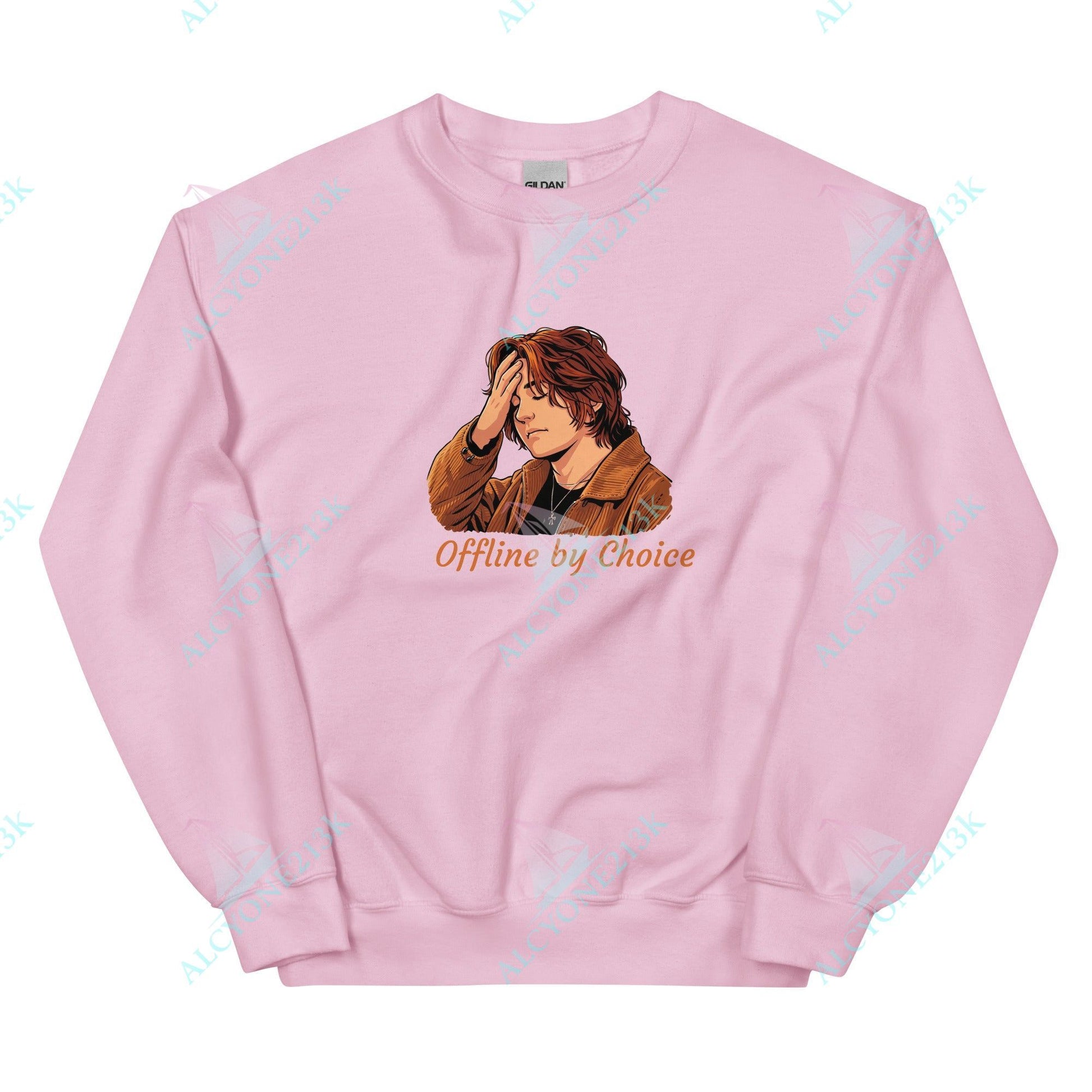 Alcyone213k Lewis Capaldi Unisex Sweatshirt - Offline By Choice - Funny Quotes Light Pink