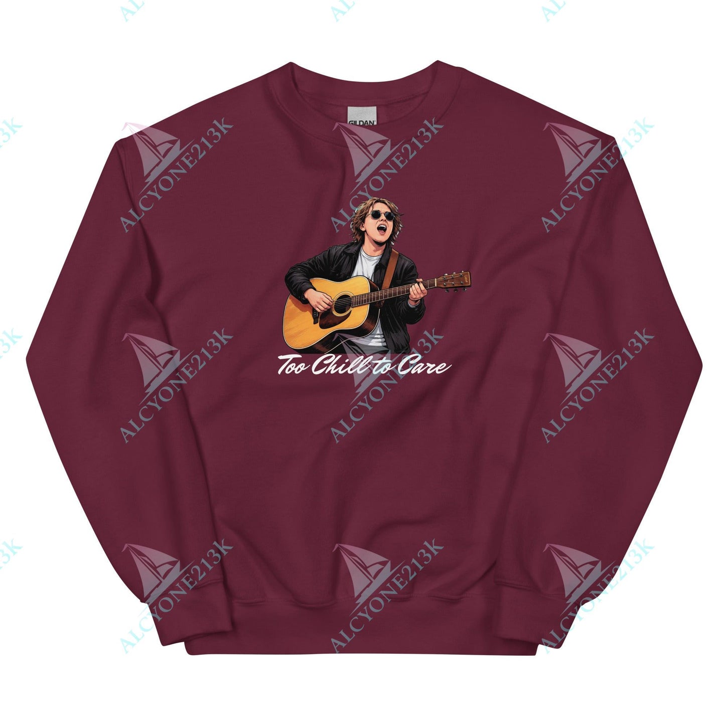 Alcyone213k Lewis Capaldi Unisex Sweatshirt - To Chill To Care - Funny Quotes Maroon