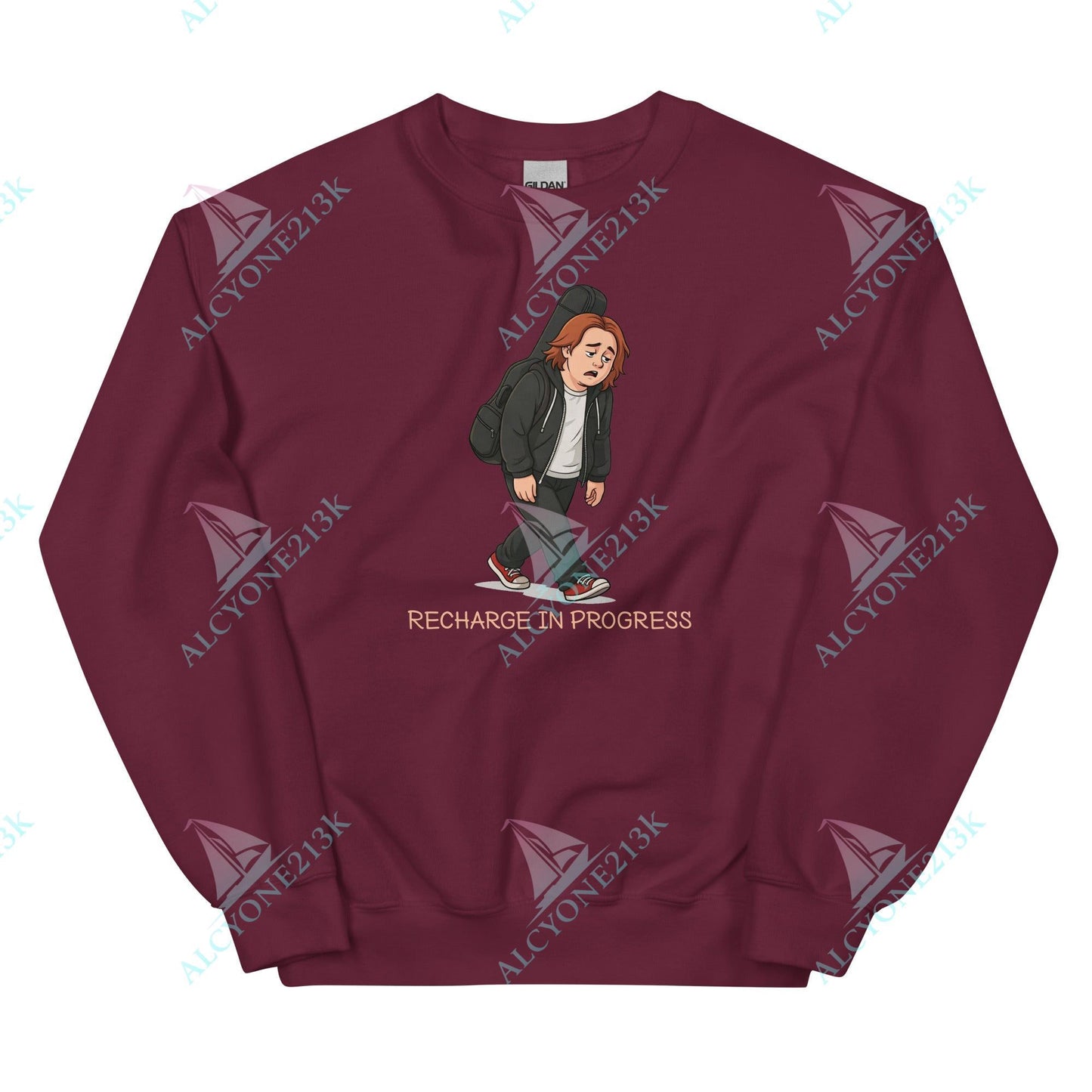 Alcyone213k Lewis Capaldi Unisex Sweatshirt - Recharge In Progress - Funny Quotes Maroon
