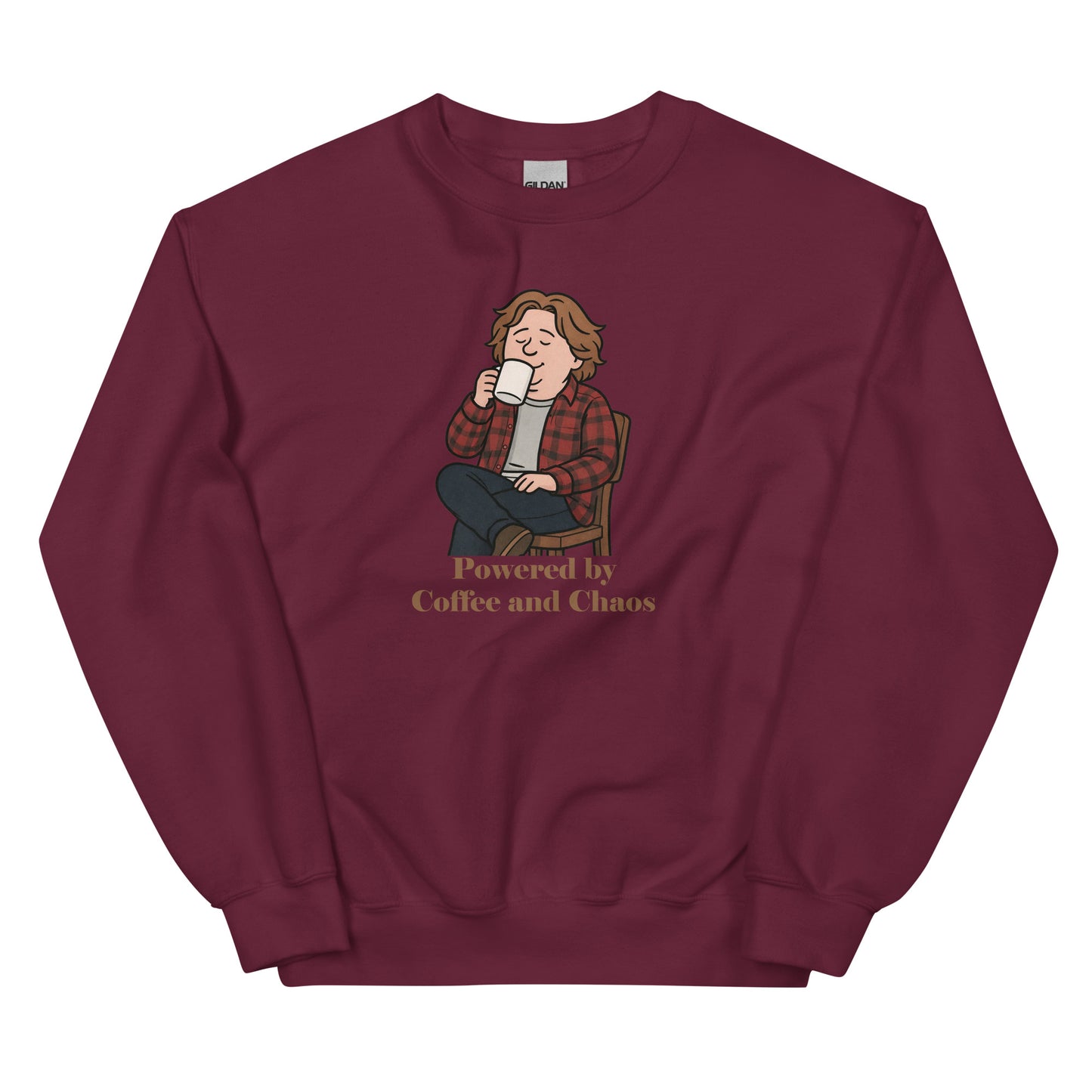 Alcyone213k Lewis Capaldi Unisex Sweatshirt - Powered By Coffee And Chaos - Funny Quotes Maroon
