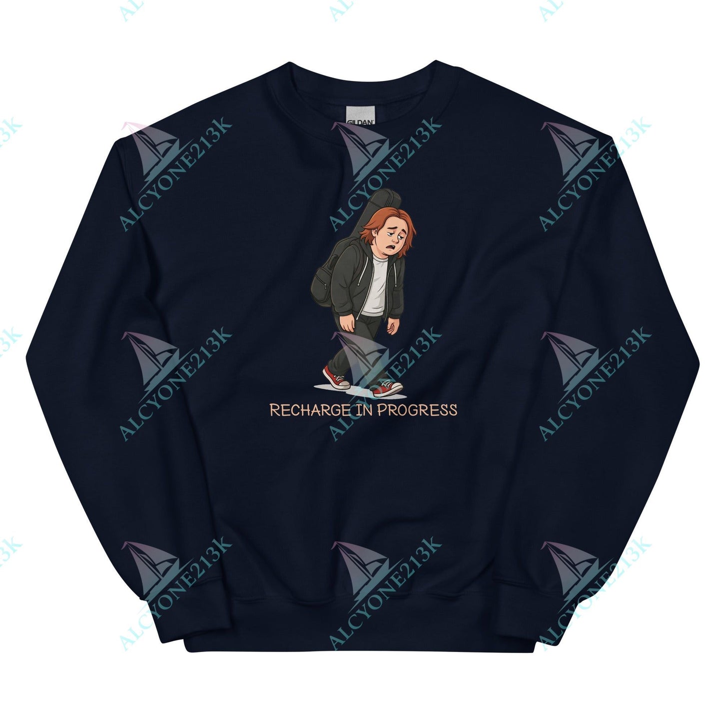 Alcyone213k Lewis Capaldi Unisex Sweatshirt - Recharge In Progress - Funny Quotes Navy