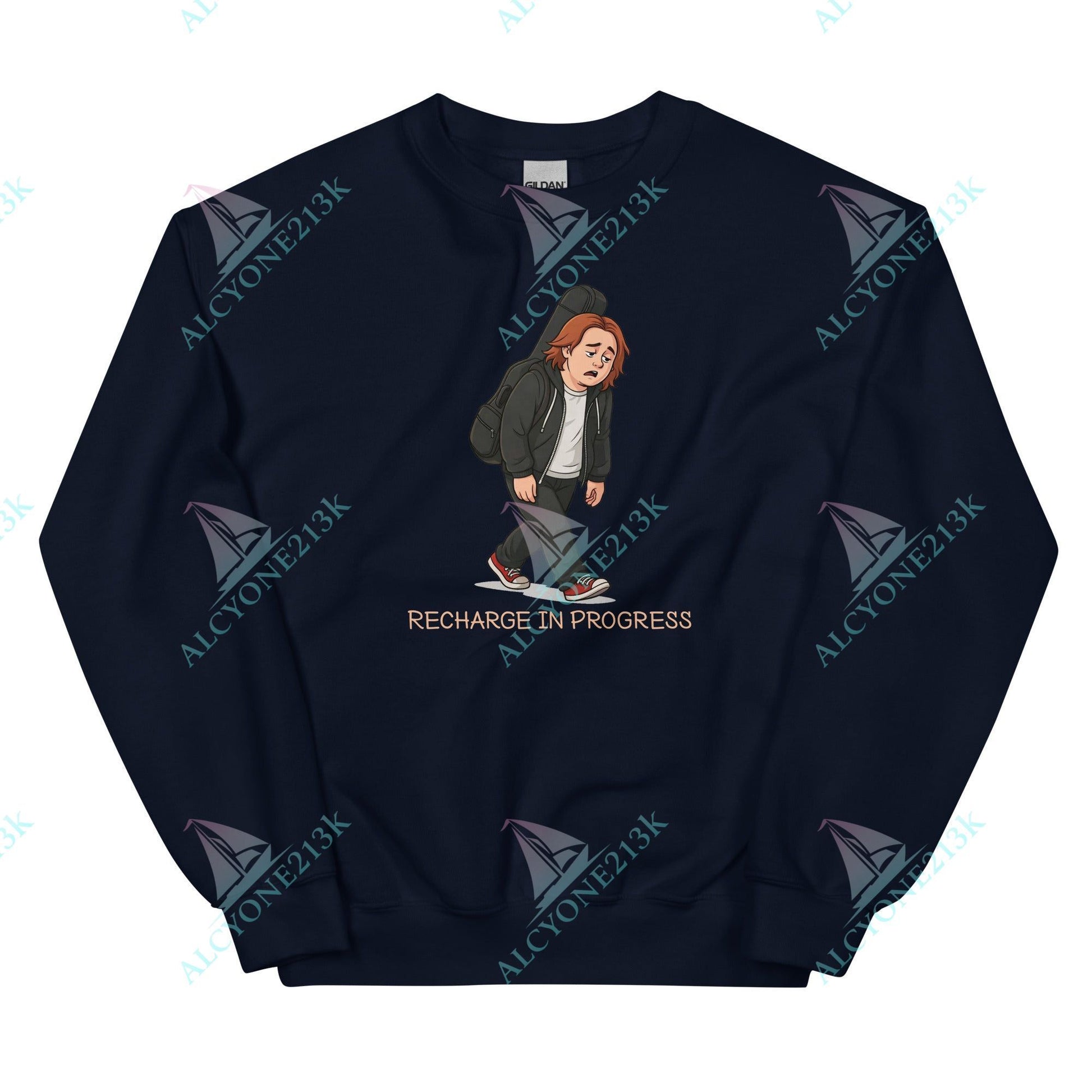 Alcyone213k Lewis Capaldi Unisex Sweatshirt - Recharge In Progress - Funny Quotes Navy