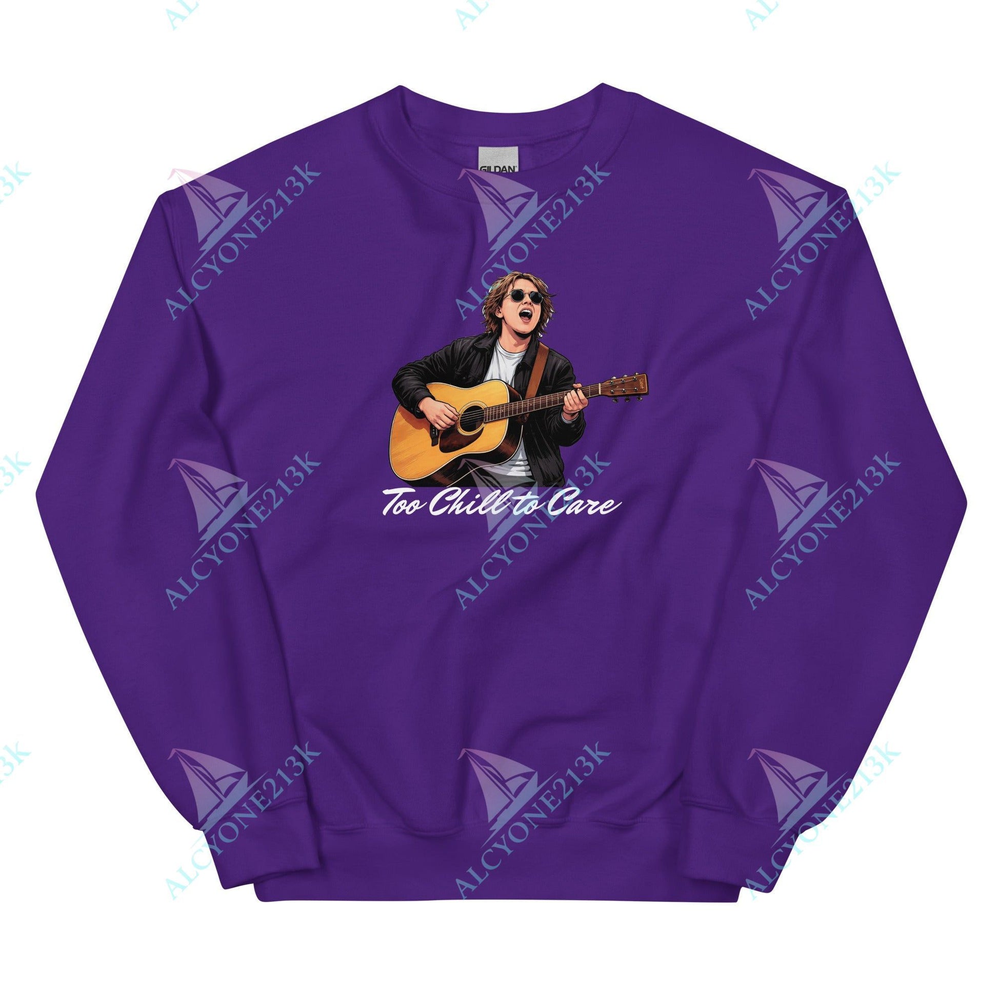 Alcyone213k Lewis Capaldi Unisex Sweatshirt - To Chill To Care - Funny Quotes Purple