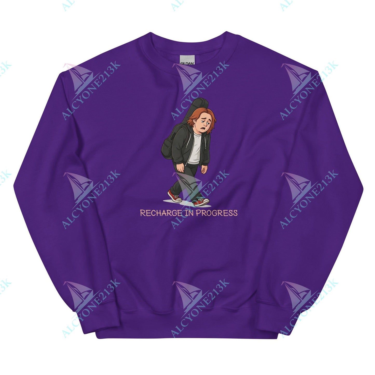 Alcyone213k Lewis Capaldi Unisex Sweatshirt - Recharge In Progress - Funny Quotes Purple