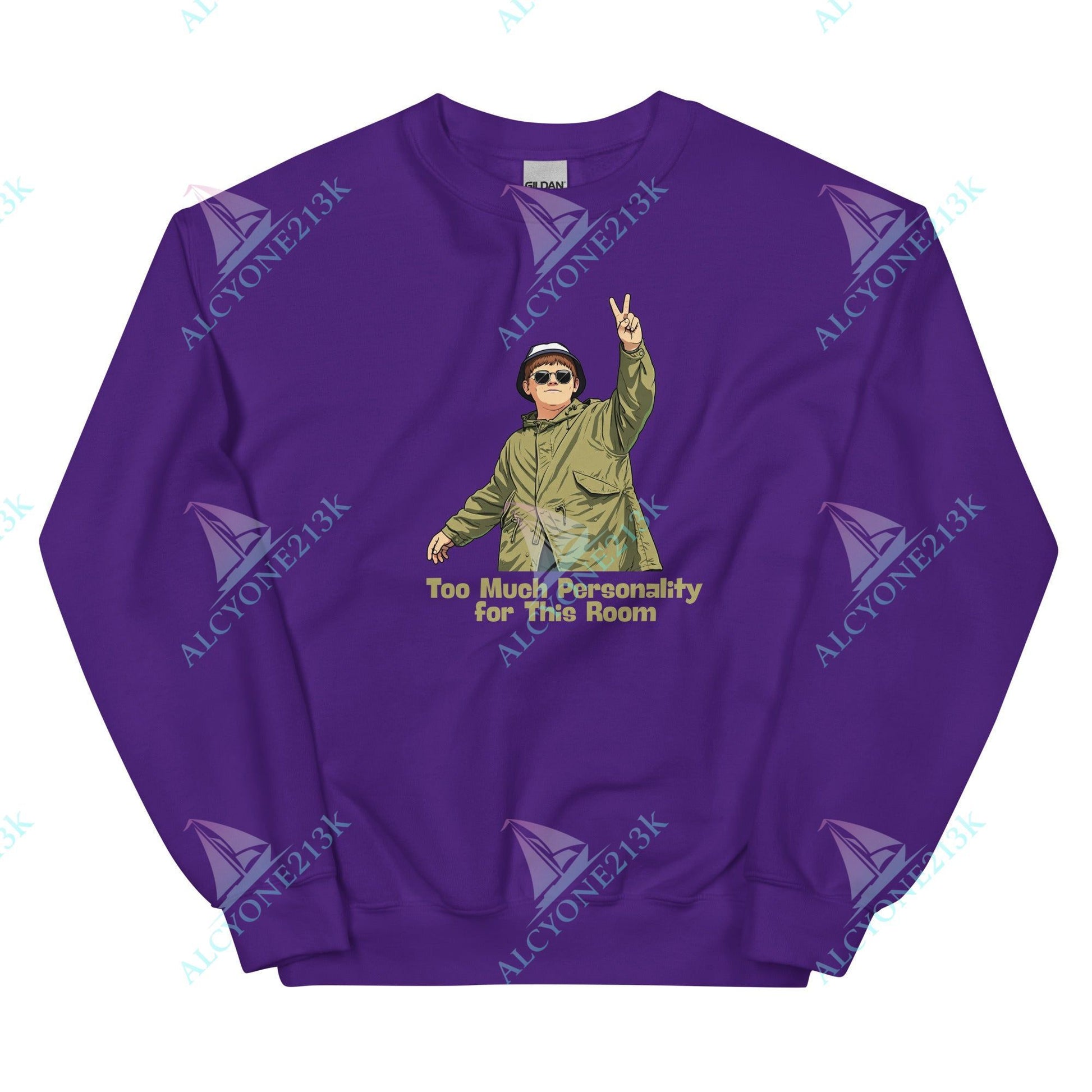 Alcyone213k Lewis Capaldi Unisex Sweatshirt - Too Much Personality - Funny Quotes Purple