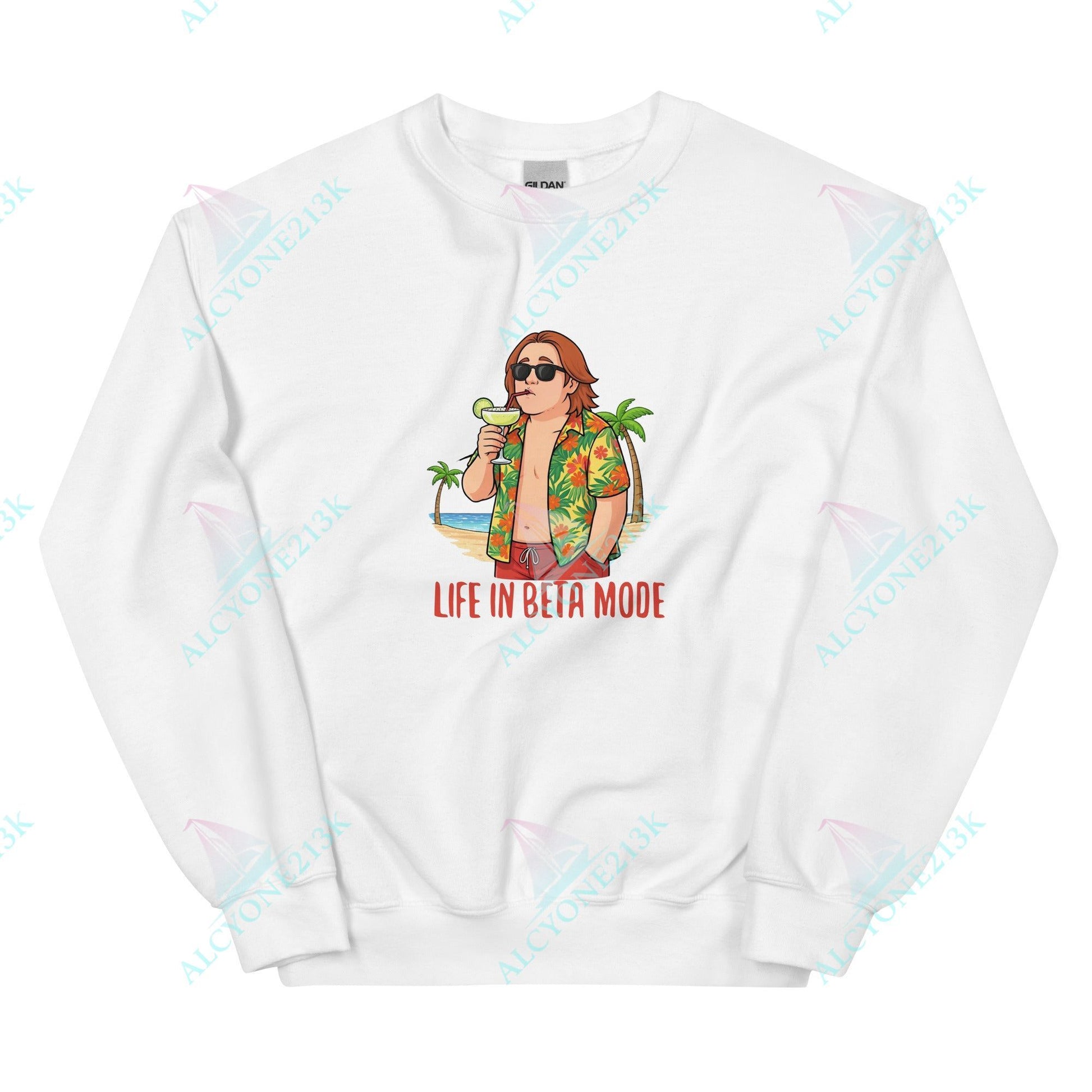 Alcyone213k Lewis Capaldi Unisex Sweatshirt - Life In Beta Mode - Funny Quotes White