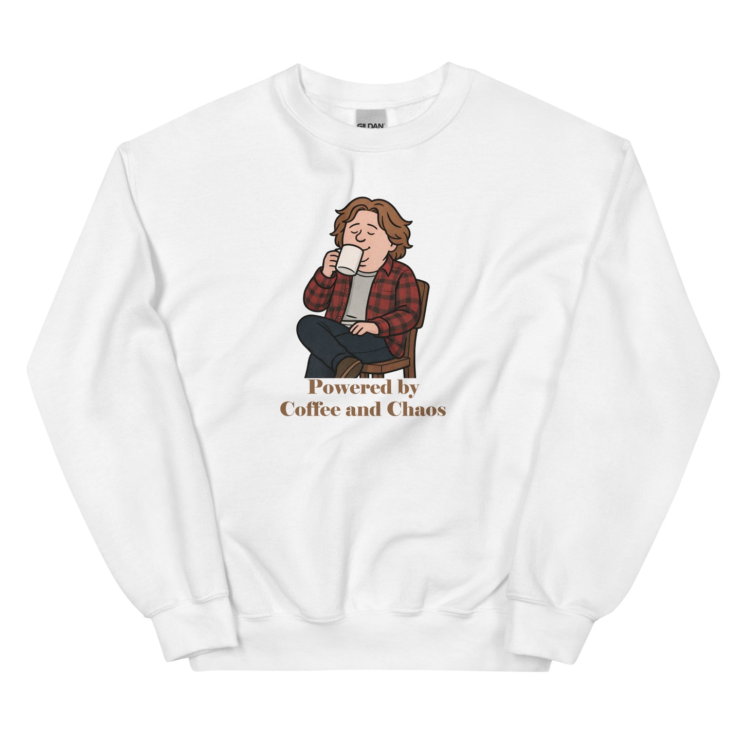 Alcyone213k Lewis Capaldi Unisex Sweatshirt - Powered By Coffee And Chaos - Funny Quotes White