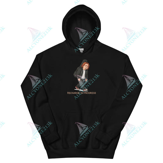 Alcyone213k Lewis Capaldi Unisex Hoodie - Recharge In Progress - Funny Quotes Black