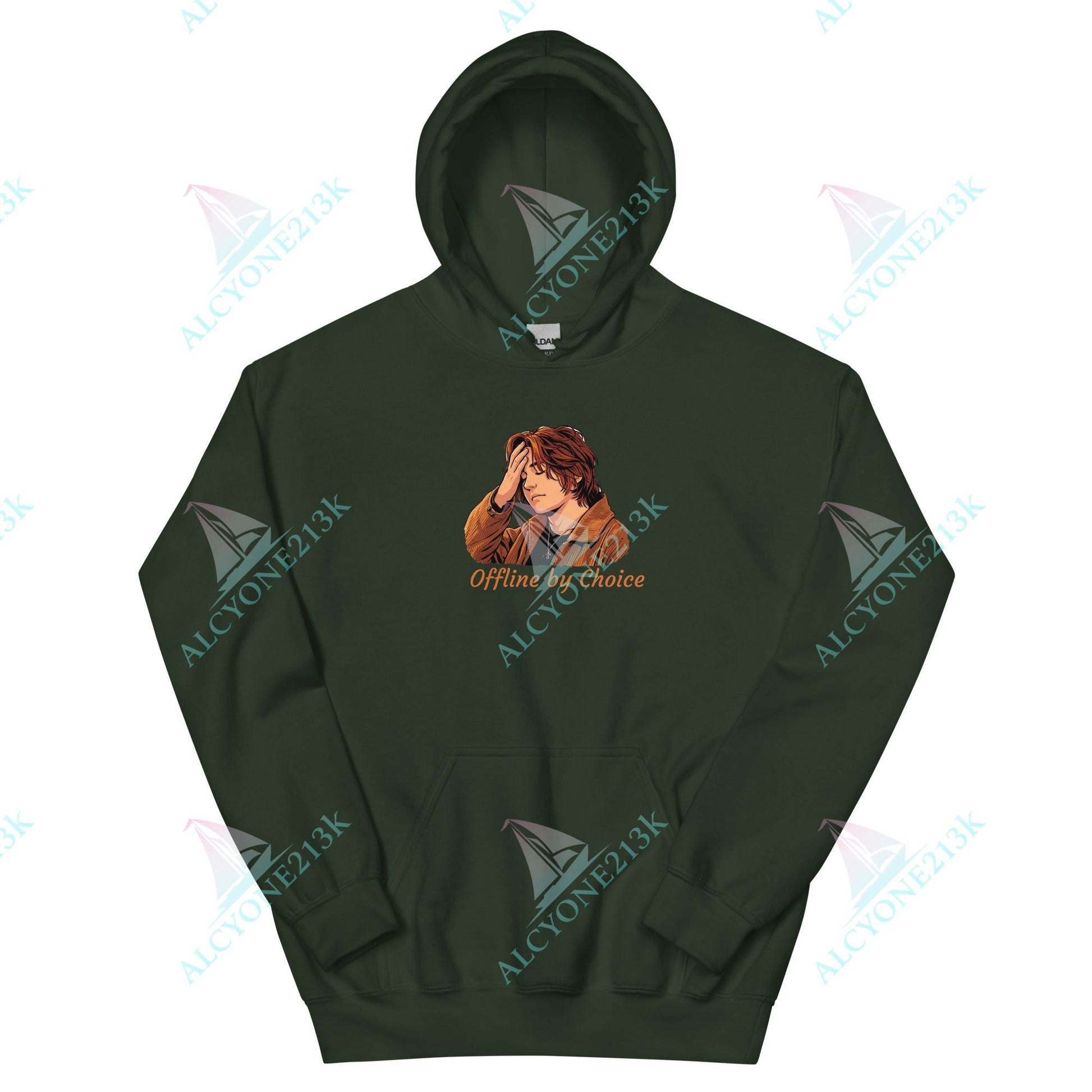 Alcyone213k Lewis Capaldi Unisex Hoodie - Offline By Choice - Funny Quotes Forest Green