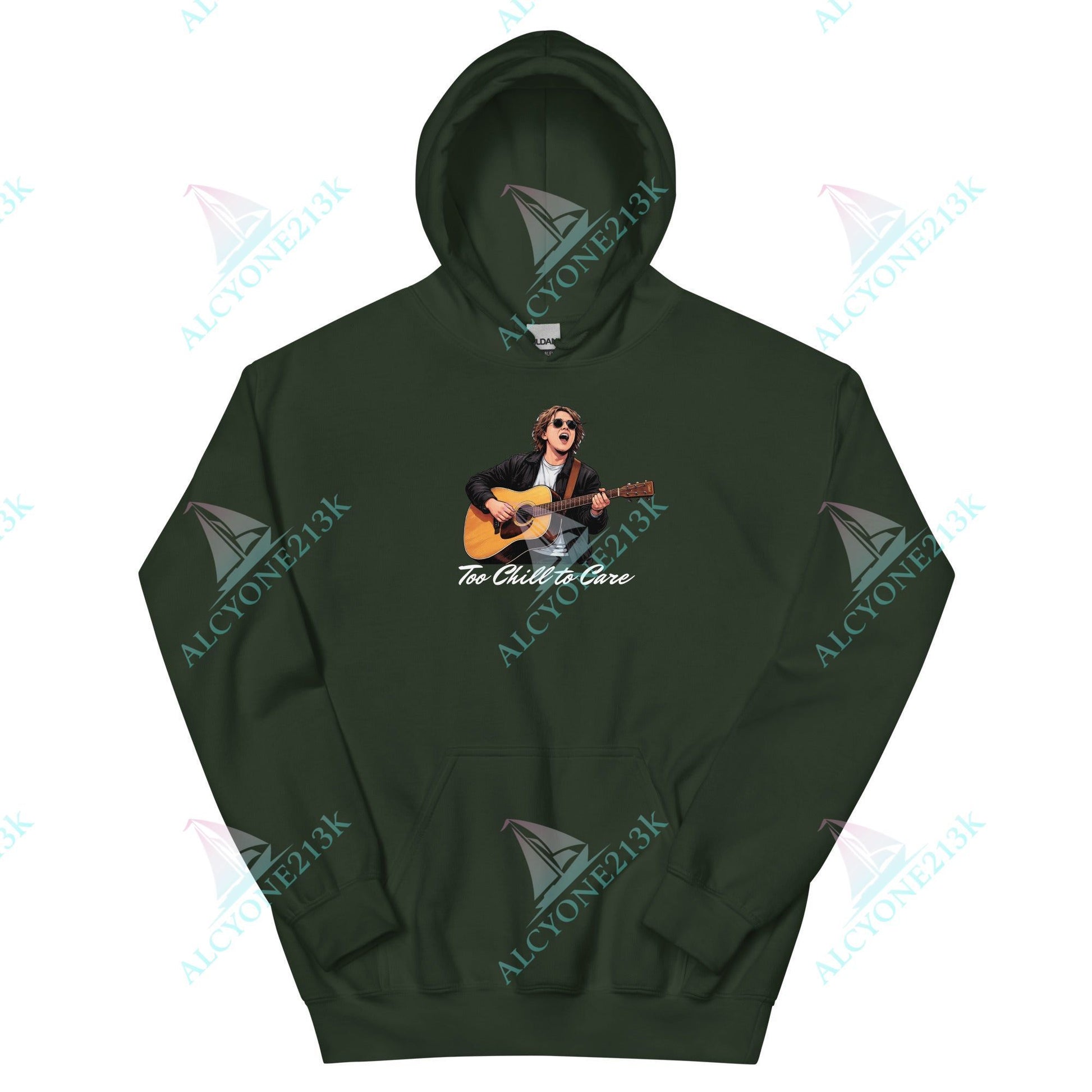 Alcyone213k Lewis Capaldi Unisex Hoodie - To Chill To Care - Funny Quotes Forest Green
