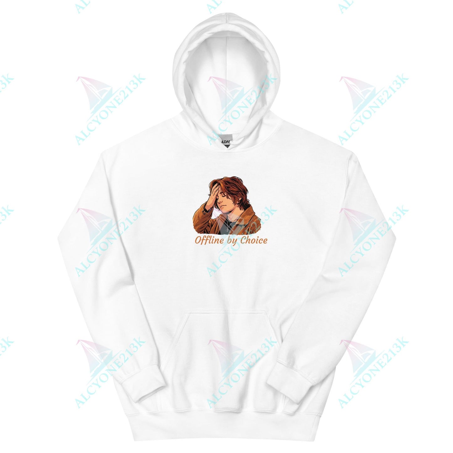 Alcyone213k Lewis Capaldi Unisex Hoodie - Offline By Choice - Funny Quotes White