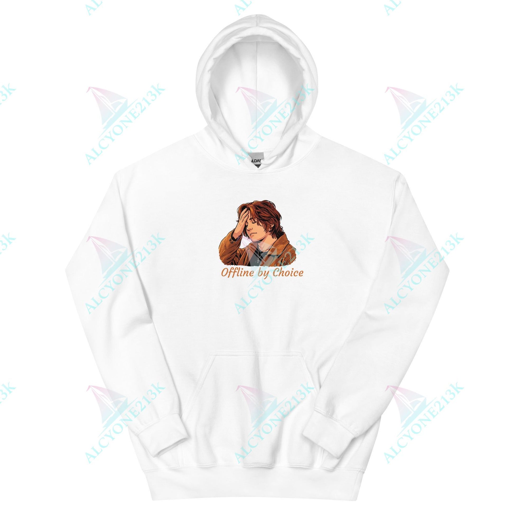 Alcyone213k Lewis Capaldi Unisex Hoodie - Offline By Choice - Funny Quotes White